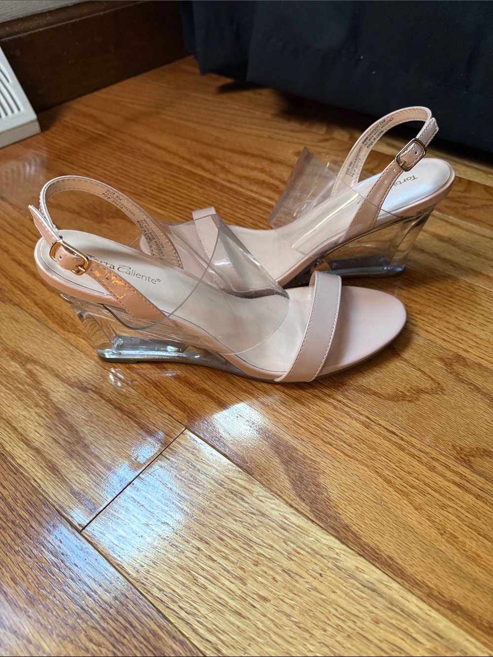 Torta Caliente Nude Clear Wedge Slingback Sandals
